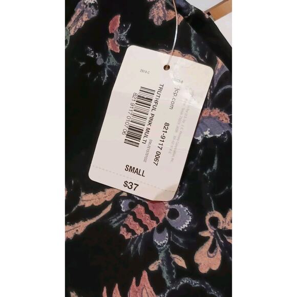 Belle Sky Women's Small One Shoulder Lined Black Floral Ruffle Blouse Top NWT - Picture 4 of 9